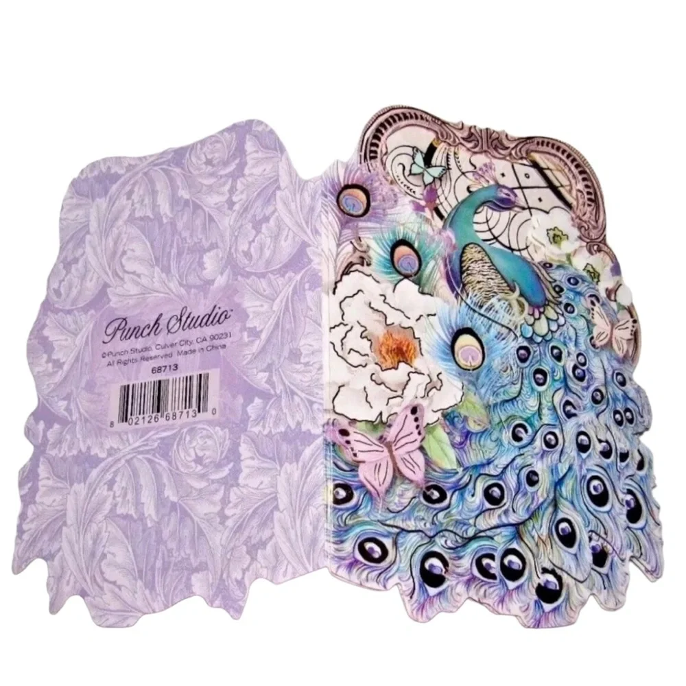 Punch Studio Fancy Peacock 3-D Die-Cut Embellished Note Cards & Env (68713), 6ct